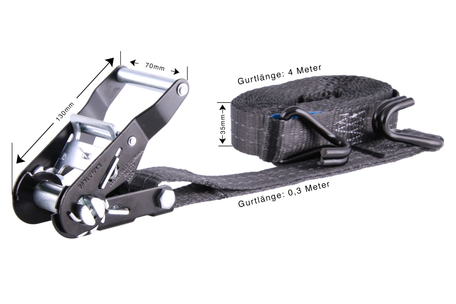 2er-Set, 4 m Zurrgurte, 35mm, LC 1000 daN, STF 220 daN, zweiteilig, schwarz, mit Reflektorstreifen