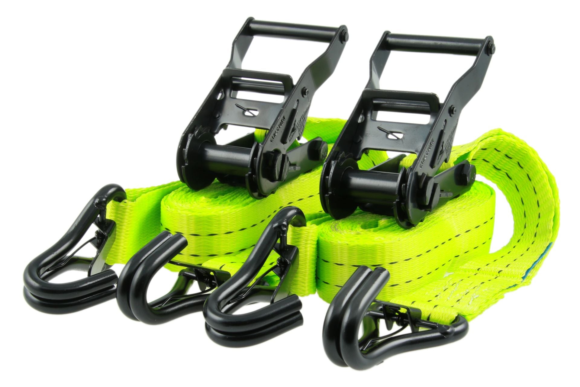 2er-Set, 4 m Zurrgurte, 35mm, LC 1000 daN, STF 220 daN, zweiteilig, Neon-grün, mit J-Haken mit Snap